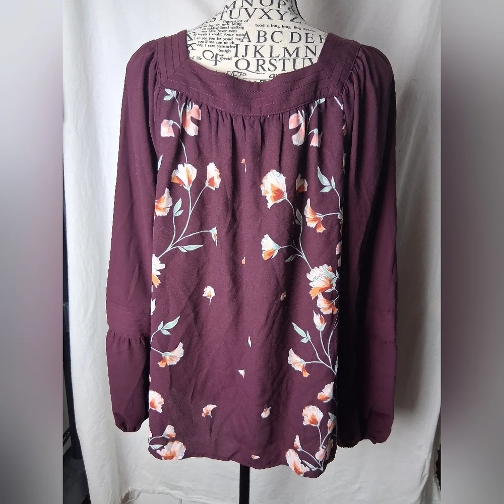Lauren Conrad Medium Floral Top Long Sleeve Purple - Picture 5 of 7